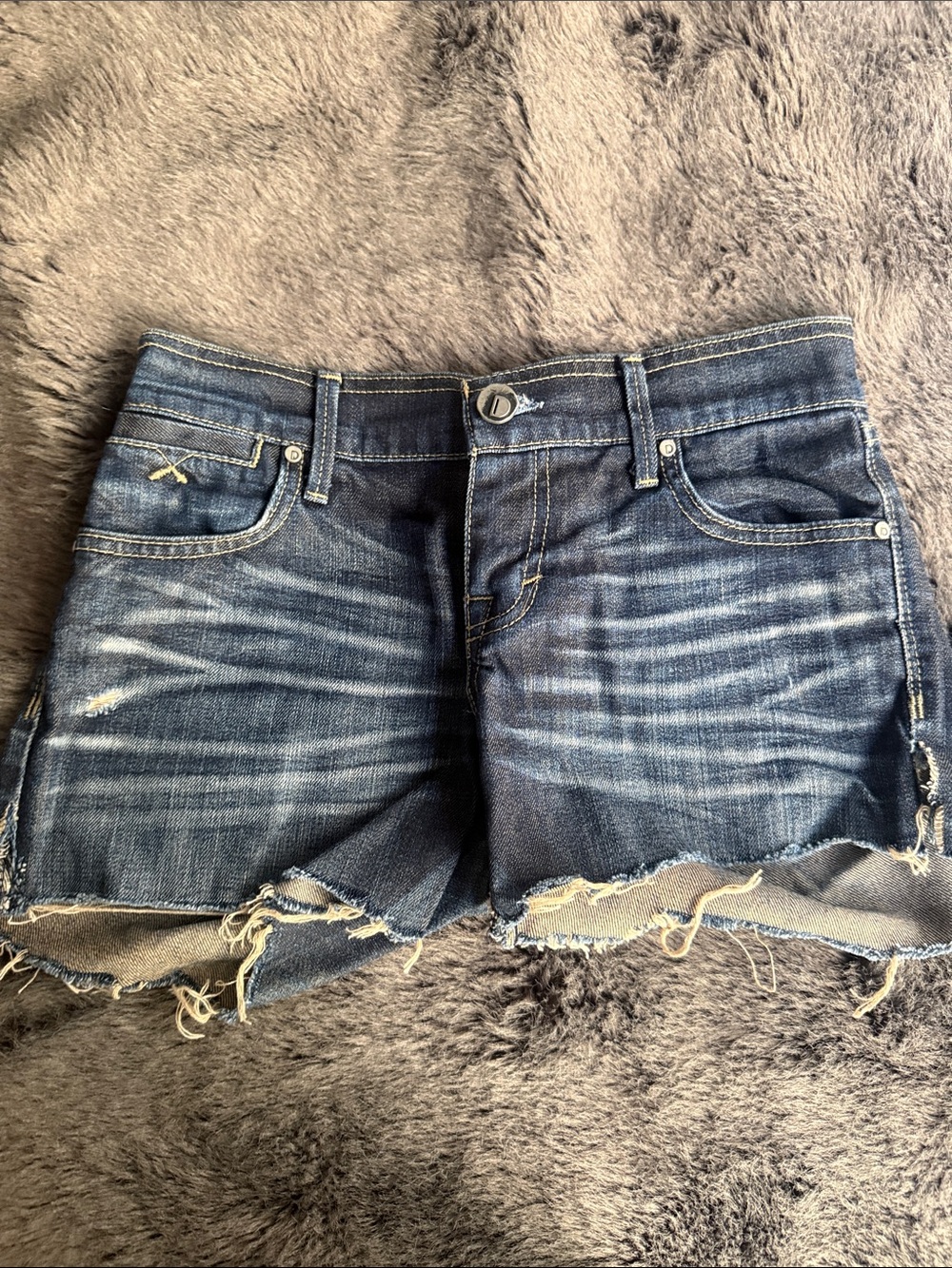 Women’s Dark Blue Distressed Frayed Hem Denim Jean Shorts